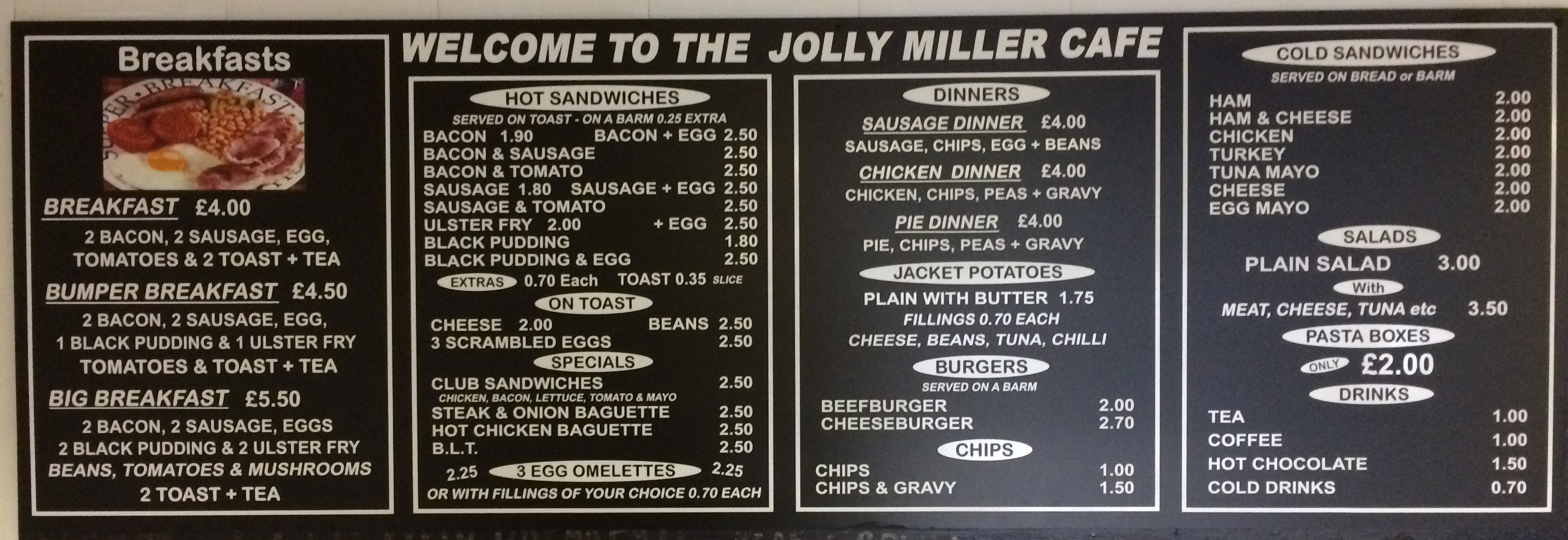A large photo of the menu taken from the cafe